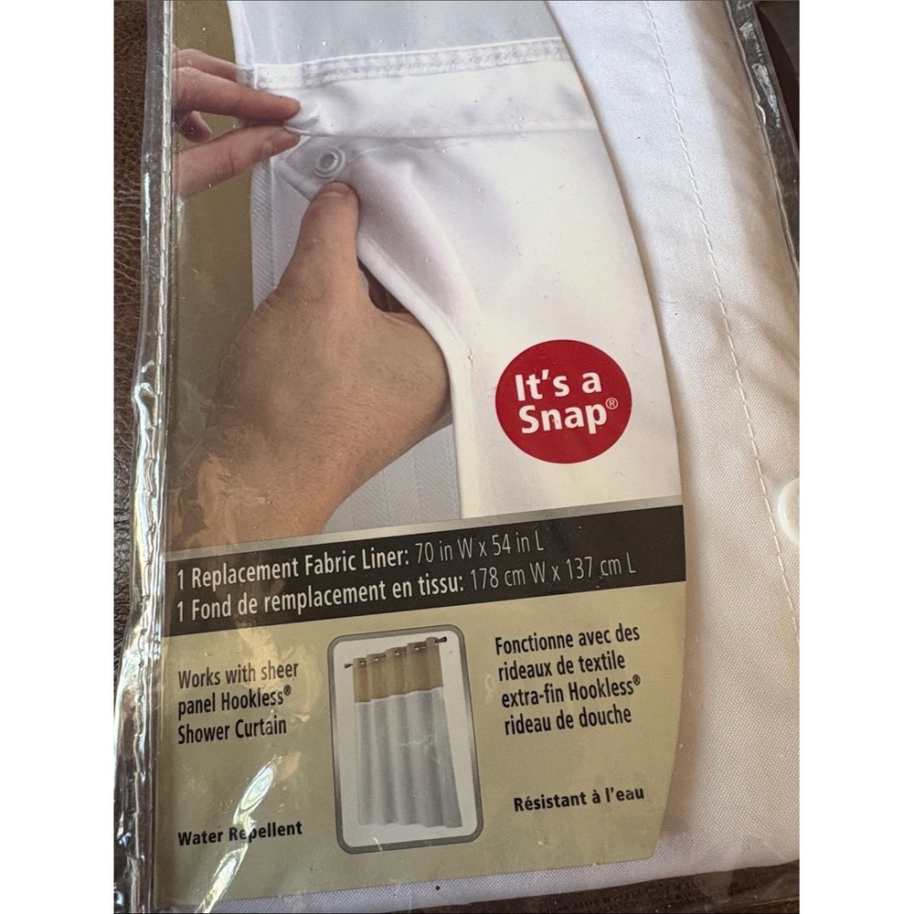 Snap White Hookless Fabric Snap-In Shower Liner new - Picture 2 of 3